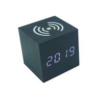 Wireless Charging Wooden Digital Alarm Clock Sound Control and Temperature Display