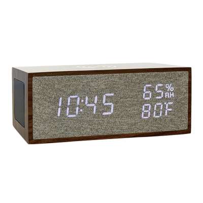 Wireless Charging Digital Desk Clock With Bluetooth Speaker,Sound Control  Wooden Alarm Clock